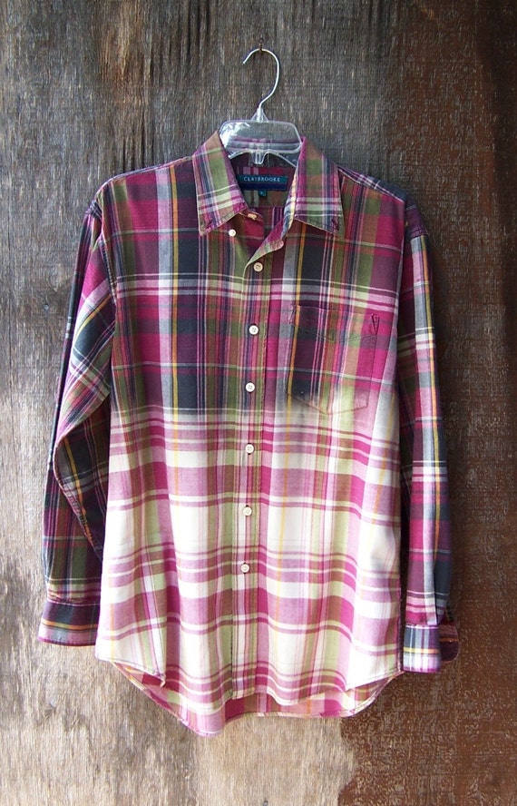 HALF BLEACHED PLAID shirt hipster grunge flannel by GloriousMorn