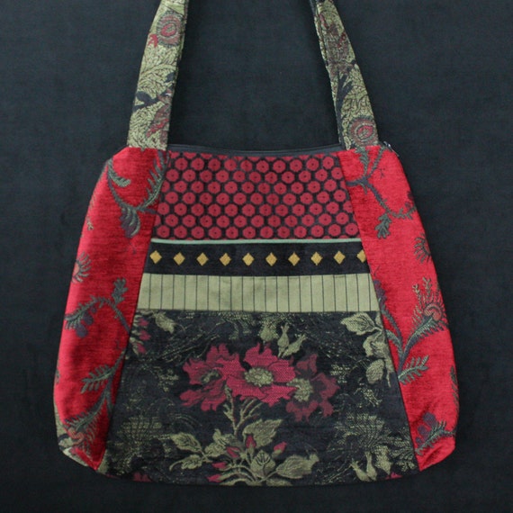 Madeira Tapestry Tote Bag in Red Black and by MaryLynnOSheaStudios