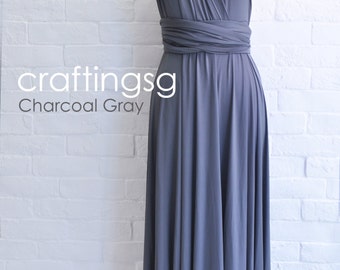 Bridesmaid Dress Infinity Dress Charcoal Grey Floor Length Wrap Convertible Dress Wedding Dress
