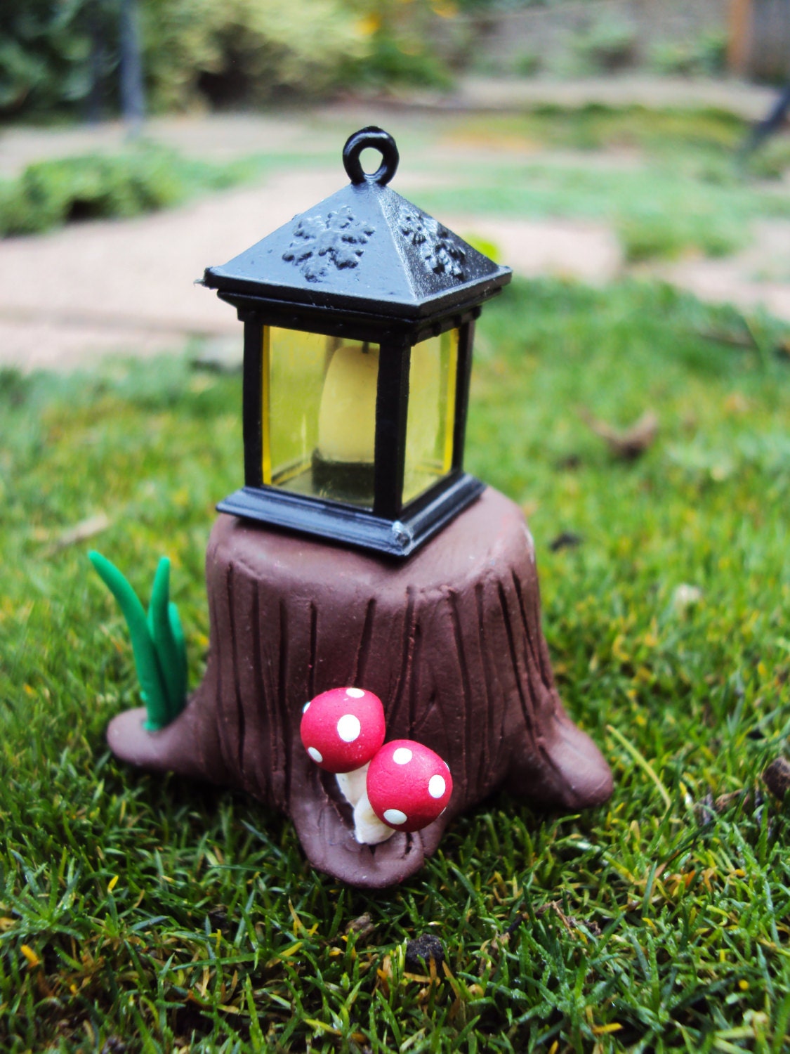 Fairy Garden Lantern Polymer Clay Tree Stump Miniature Fairy Garden Lantern Polymer Clay Tree Stump Miniature
