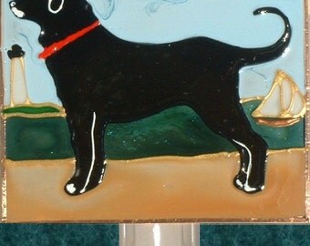 Black Lab Dog Night Light Black Labrador Retriever Art Dog Nightlight Wall Plug Decor Black Lab Memorial Stain Glass Gift for Dog Lover Gift