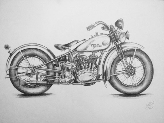 Items similar to Harley Davidson Drawing on Etsy