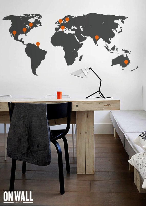 World Map Wall Decal Detailed World Map Mural With