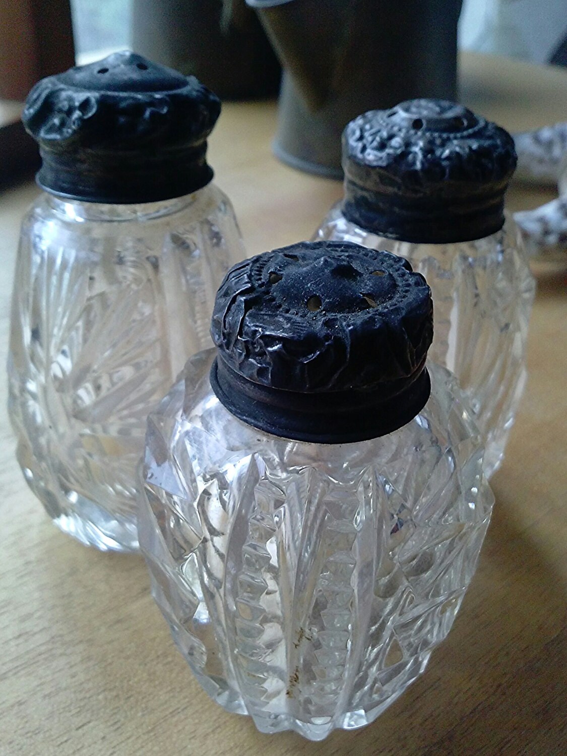 Pressed Glass Shakers Three Elegant Salt and Pepper Shakers