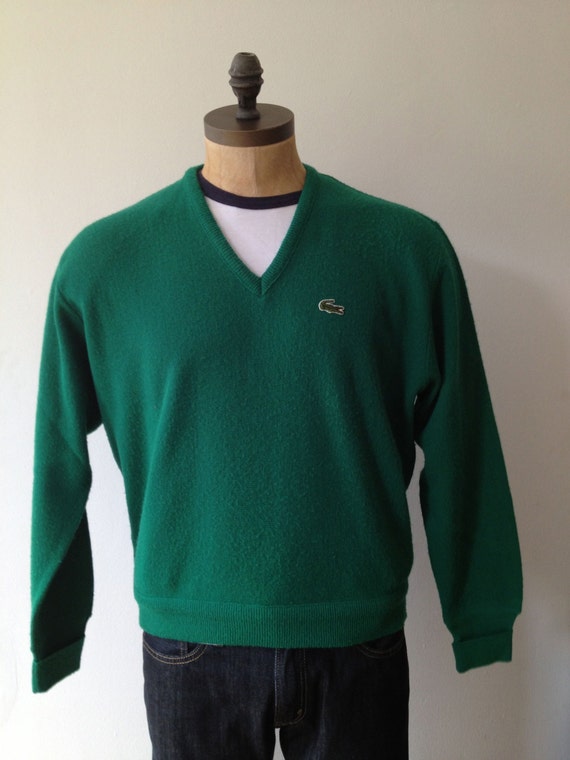 Vintage MENS Izod Lacoste green v-neck sweater size by pandaJpanda
