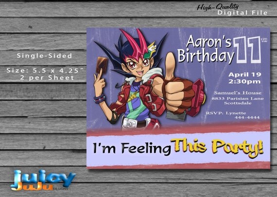 Yu Gi Oh Birthday Party Invitation Anime Digital Download 8882