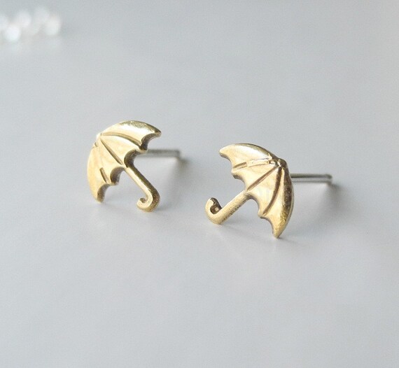 Items similar to Umbrella Stud Earrings, Autumn Jewelry, Weather Rain