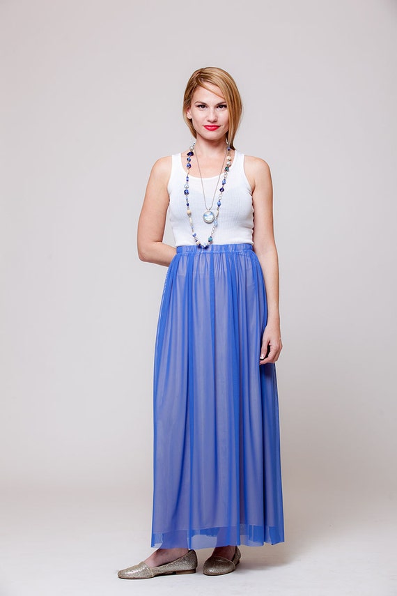 Blue Women Skirt Long Chiffon Skirts Maxi Long Skirt Spring