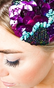 Hayward - Bridesmaid Pin Up Sequin Pearl Purple Turquoise Aurora Borealis Hat Fascinator Races Wedding