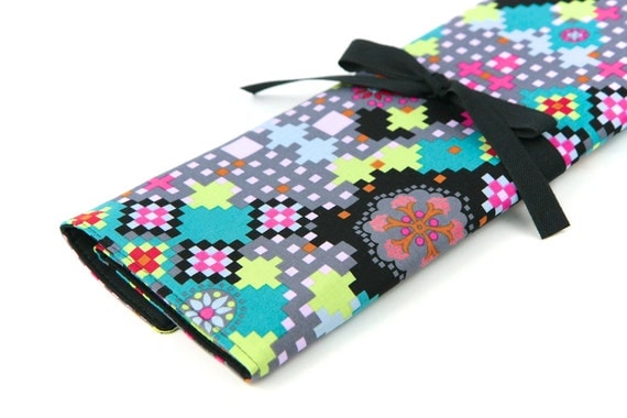 Knitting Needle Case - Digi Bold - IN STOCK Large Organizer 30 black pockets for straight, circular, double point needles