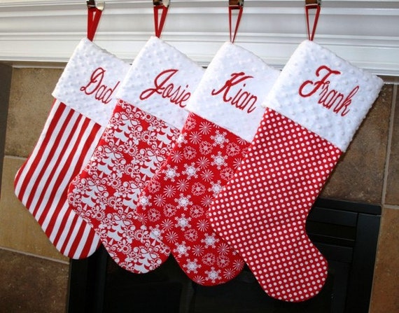 PERSONALIZED Family CHRISTMAS STOCKINGS Set of Four by modthirteen