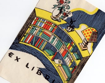1pc GORGEOUS RETRO BOOKPLATE 1940s Vintage