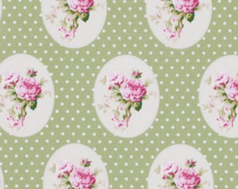 Sunshine Rose by Tanya Whelan Fabric / Old Time Rose in Green - 1 Yard Cotton Quilt Fashion Fabric