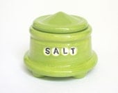 Ceramic Salt Jar with Feet -Apple Green