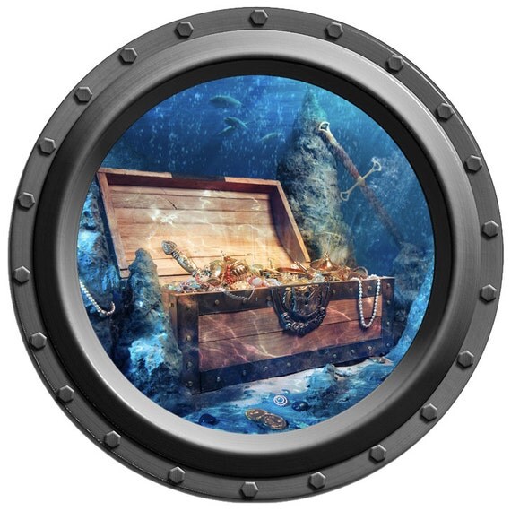 Underwater Treasure Chest Porthole Wall Decal by WilsonGraphics