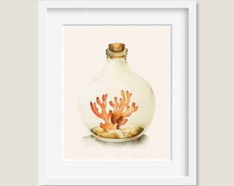 Watercolor Painting - Watercolor Coral - "The sea is calling" - 8 by 10 print - Archival Print, Beach House Décor, Home Decor, Ocean Art