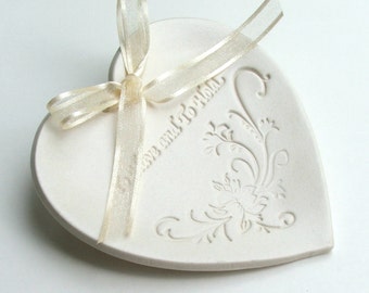 Porcelain Ring Dish, Ring Bearer Ring Pillows,Porcelain Wedding Ring Dish, "To Have and To Hold", Choice of Round or Heart, Ready to Ship
