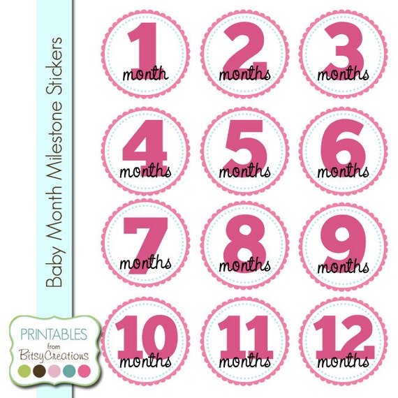 printable baby month stickers pink scallop instant download