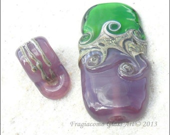 Lampwork Focal-Bail Purple Green SIS, Handmade SRA LETEAM Glassymom