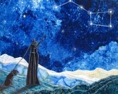 The Big Dipper, summer nights, blue sky, constellation stars, black lab, anniversary engagement wedding,  8.5 x 11 Archival Print