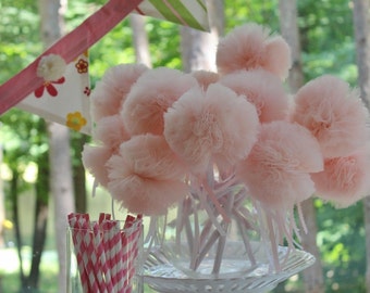 Tulle Party Wands, Pink Ballerina Tulle Wands Princess Party Pack of 16 Wee Whimsy Wishing Wands,