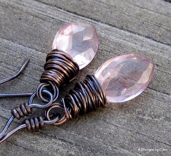Blush Pink Mystic Quartz Earrings Antique Copper by DesignsbyCher