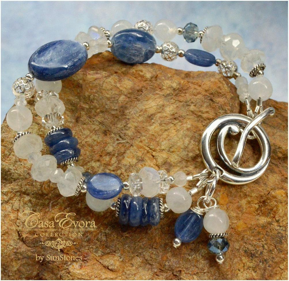 Kyanite Rainbow Moonstone Crystal Quartz and Sterling Silver