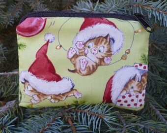 Christmas cat coin purse, credit card pouch, stitch marker pouch, Cute Christmas Kitties, The Raven