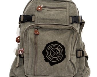 Backpack Canvas Rucksack, Tree Rings, Hiking Backpack, Small Backpack, Hipster, Diaper Bag Backpack, Men's Backpack, Hiking, Men's Gift