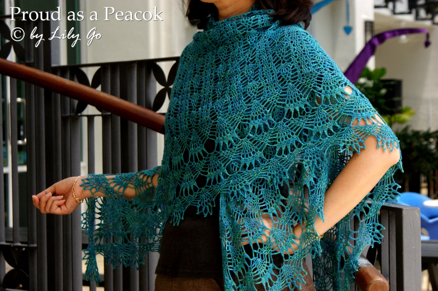 Proud as a Peacock Crocheted Shawl in PDF File