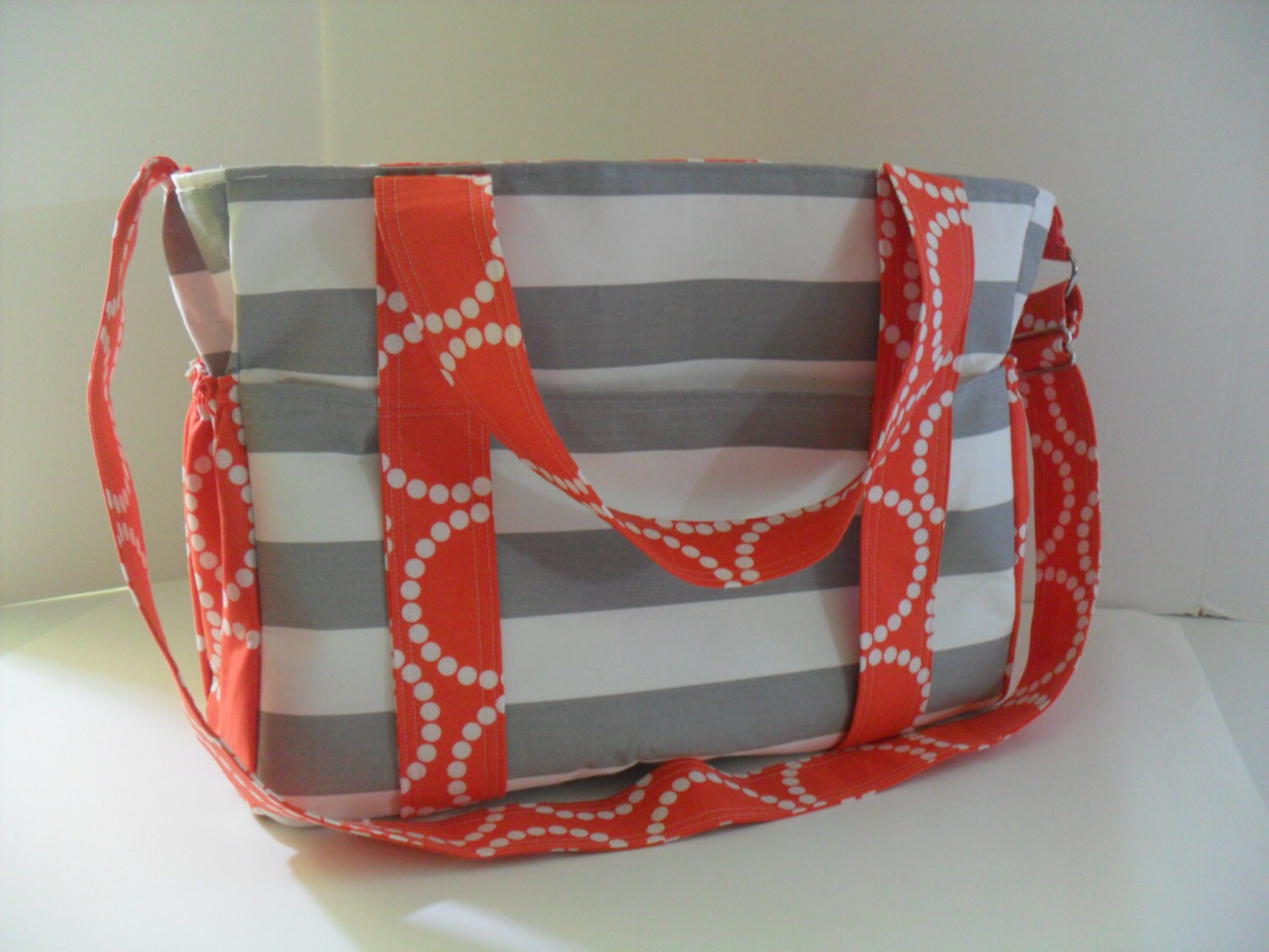 CLEARANCE/ Extra Large Diaper bag Made of Gray Stripe by fromnancy