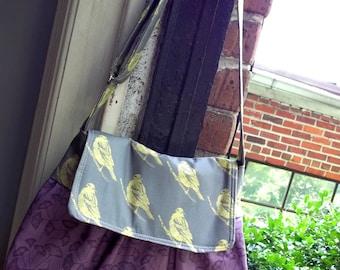 Olive Purple Messenger Bag - Ginko Leaves - Adjustable Strap - 3 pockets