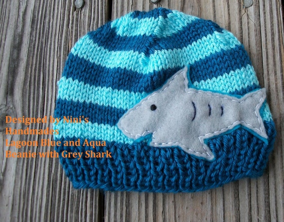 Knit SHARK Kids Beanie Made in the USA Winter by NinisHandmades