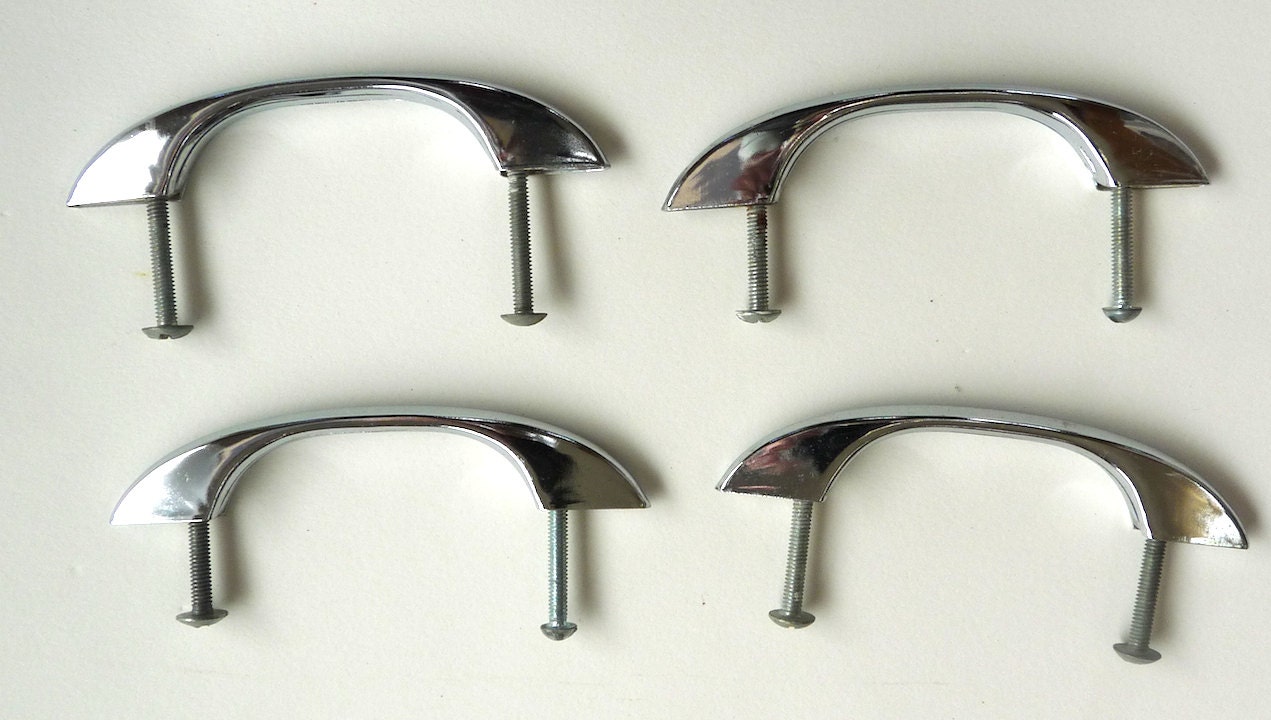 4 chrome vintage hardware furniture pulls 1940 50s