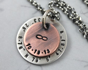Personalized Mens Necklace, Husband Gift, Custom Coordinates, Custom Hand Stamped, mens personalized, Engraved Necklace, Custom Name