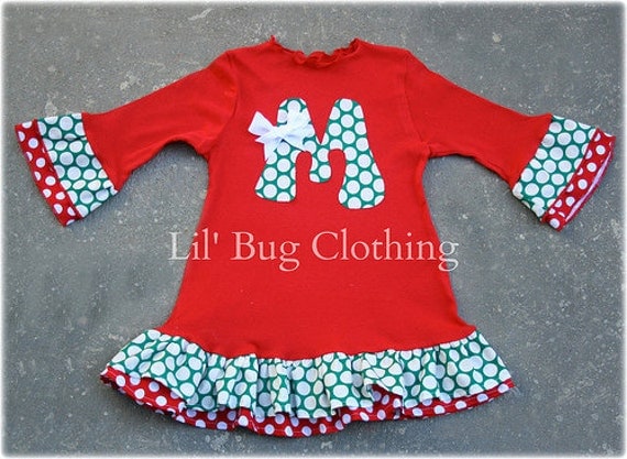 Items similar to Christmas Personalized Dress Red Green Polka Dot ...