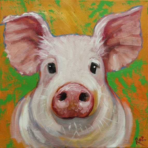 Pig painting 72 12x12 inch original oil painting by Roz