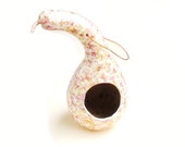 Painted Gourd Bird Feeder White with Metallic Gold and Red