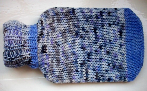 Hot water bottle hand knitted hand painted cover by SpinningStreak