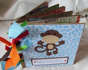 mini premade scrapbook album -- MONKEY BOY -- PaPeR BaG ALbUm - baby or kid boy