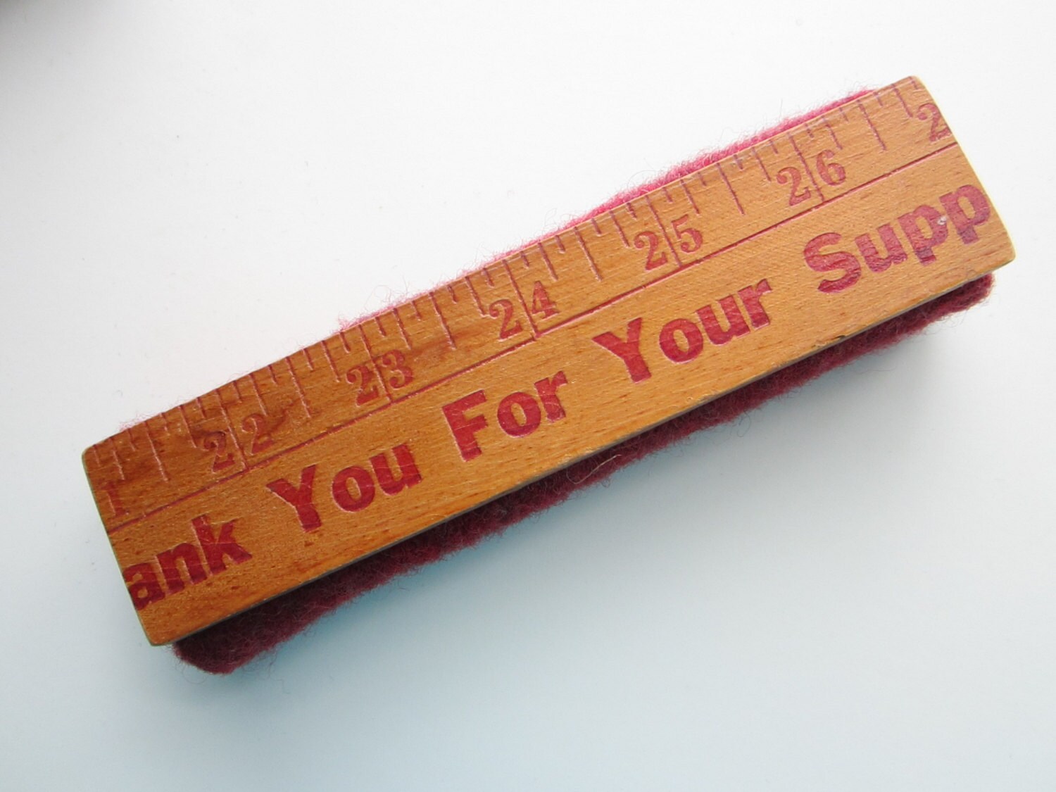 Maroon Heather CHALKBOARD ERASER from vintage yardstick & wool
