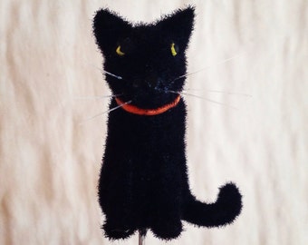 Halloween Fuzzy Black Cat Pin Topper