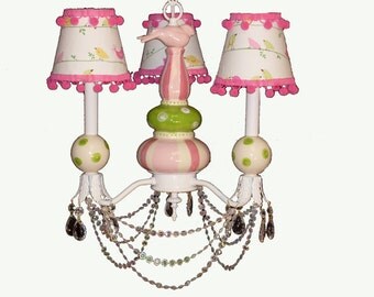 Kid's Ceiling Fixture - Pink and Green Decor - Bird Chandelier