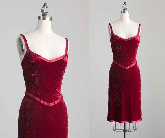 1990s Vintage Betsey Johnson Crimson Red Velour Dress / 90s