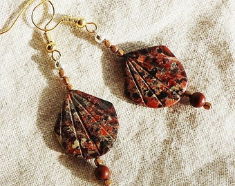 SALE, Red Poppy Jasper & Copper Earrings