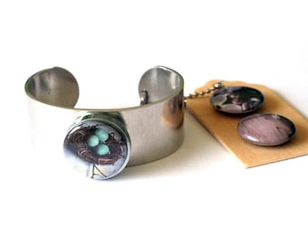 Bird Nest Jewelry, Birds Nest Bracelet, Metal Cuff, Bird Nest Photography Jewelry, Adjustable to Fit All, Magnetic, 3 in 1, Gift for Her