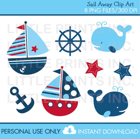 Nautical Sailboat Clipart INSTANT DOWNLOAD Il_570xn