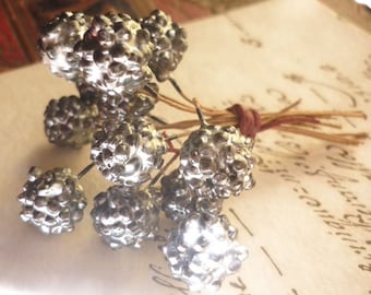12 Vintage Millinery Silver Glass Berries