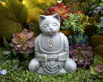 Meditation Cat Buddha - Zen Cat - Ohm Cat - Concrete Garden Art