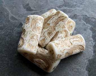 Vintage Beads-Vintage Cream & Gold Etched Carved Unique Shaped Bead-6